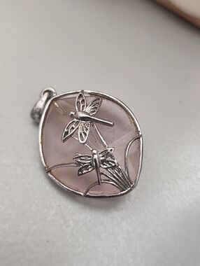 Silver Dragonfly Pendant Necklace with Pink Gemstone